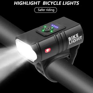 LED 자전거 헤드라이트, USB 충전식 MTB 자전거 전면 램프, 야외 방수 자전거 조명, 6 가지 모드, 1200LM T6