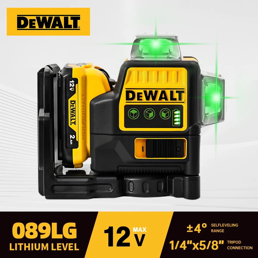 Dewalt DW089LG 3 면 * 360 도 수직 12V 리튬 배터리, 12 라인 레이저 레벨 수평 녹색광 레벨 계량기 야외