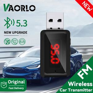 VAORLO 차량용 블루투스 5.3 FM 송신기 USB 무선 오디오 어댑터, 마이크 포함, 핸즈프리 통화 음악, 자동차 오디오용