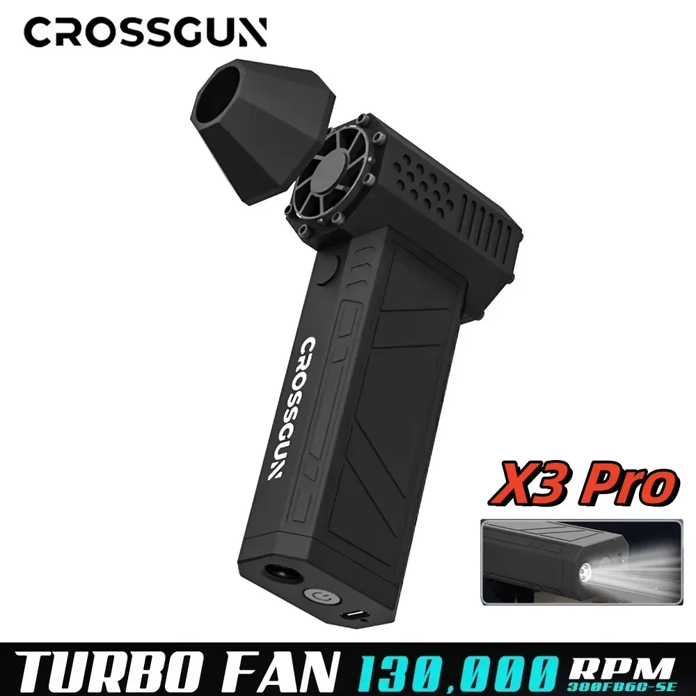 CROSSGUN X3 Pro 강력한 송풍기 선풍기, 3 번째 터보 송풍기, 선풍기 제트팬, 휴대용 130000RPM 풍속 52 m/s, LED 조명