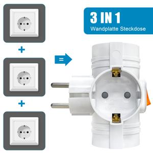 EU 컨버터 플러그 어댑터 전기 소켓, 스위치 포함, 독일 표준, 1-3 웨이 콘센트, 이중 플러그, 벽 소켓 확장기
