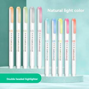 5pcs 파스텔 형광펜 색상 듀얼 팁 형광 후크 펜 컬러 마크 펜 저널링을위한 귀여운 마커 일본어 편지지
