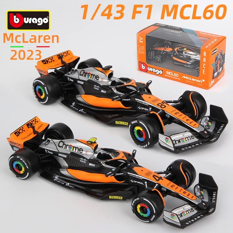 부라고 1:43 맥라렌 F1 MCL60 # 4 랜도 노리스 # 81 오스카 Piastri 합금 자동차 다이캐스트 모델 포뮬러 레이싱 장난감 수집품 2023