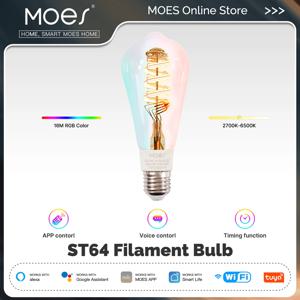 MOES 투야 와이파이 스마트 에디슨 LED 전구, ST64, 1 천 6 백만 RGB 색상 변경, 2700K-6500K 디밍 가능, 알렉사, 구글 홈으로 작동