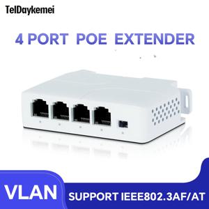 TelDaykemei 4 포트 PoE 익스텐더, IP 포트 변속기 익스텐더, POE 스위치 NVR IP 카메라용 리피터