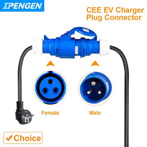 IPENGEN EV 충전기 CEE 암 플러그 3 핀 어댑터, 방수 연결, 벽걸이 소켓 연결, 32A 1 상 7KW 충전기와 연결