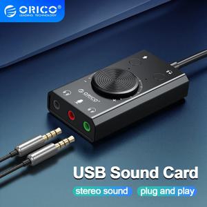 ORICO SC2 외부 USB 사운드 카드 오디오 잭 3.5mm 케이블 어댑터 볼륨 조절 드라이버가 필요 없는 스테레오 마이크 스피커 헤드셋