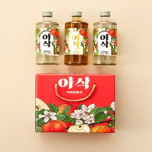 [선물세트] 전통주 착한농부 아삭선물세트 17도 360ml_아삭x2병+아삭골드x1병