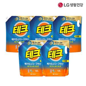 LG생활건강 테크 베이킹소다+구연산 액체세제 드럼 리필 2L 3개+1.8L 2개