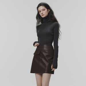 HAZEL pocket leather mini skirt_BROWN