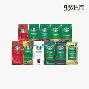 [라이브] 스타벅스 원두 분쇄 5종 / 홀빈 6종 200g 2+2 4개 (블랙 머그 370ml)