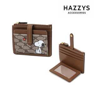 [선물포장][PEANUTS X HAZZYS] 브라운 가죽 스누피 베루 카드지갑 HIHO5E384W2