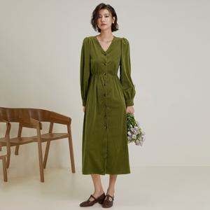 LS_Green corduroy puff dress