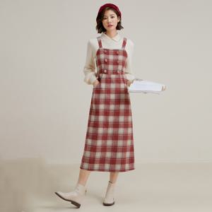 LS_Red plaid tweed slip dress