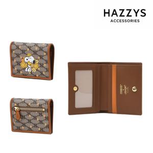 [선물포장][PEANUTS X HAZZYS] 브라운 가죽 스누피 슬림 반지갑 HIWA4F302W2