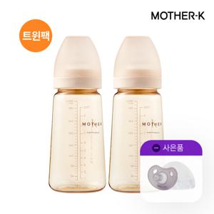 [올실리콘 쪽쪽이(퍼플)+케이스 GIFT] 베이직 PPSU 젖병 트윈팩 280ml 노꼭지 (색상선택)