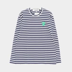 플레이 그린 하트패치로고 스트라이프 긴팔 남성 티셔츠 AXT052051 NAVY WHITE