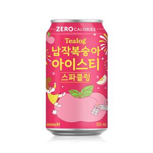 (현대hmall) 티로그 납작복숭아 아이스티 스파클링 제로 355ml x 24캔 / 탄산음료 캔음료