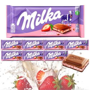 없음 milka 100% 알프스 우유 밀카 초콜릿 스트로베리 100g 8개