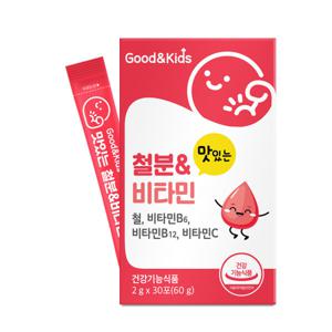 굿앤키즈 맛있는 철분 비타민 딸기맛 30포 1박스 / 성장기 어린이 철분제 영양제 영국산 비타민C