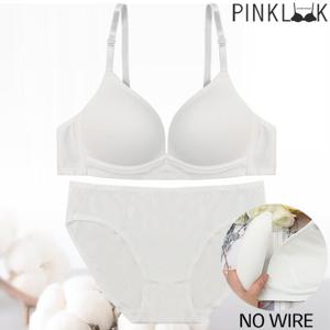 [핑크룩] 코튼멜지 면스판 노와이어 브라팬티2종SET/화이트