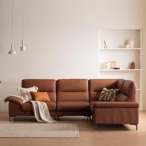 [가죽클리너 증정][다우닝] 아지오 5인코너 전체 천연가죽 소파+스툴