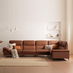 [가죽클리너 증정][다우닝] 아지오 6인 코너 전체 천연가죽 소파+스툴