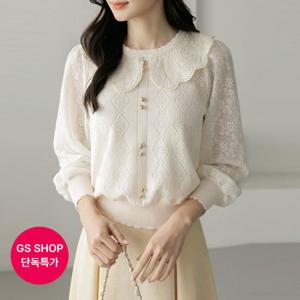 [GS단독-스타일온미] 레이스 카라 에스닉 다이아 니트 블라우스