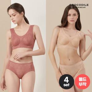 [크로커다일] 레이스 스킨 감탄브라+팬티 4종세트 CDW2O3435_T