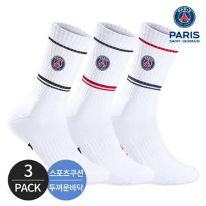 PSG 파리 생제르맹 남성 쿠션 컬러 링글라인 중장목양말 3P_WH