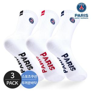 PSG 파리 생제르맹 남성 쿠션 넥 컬러 포인트 중장목양말 3P_WH