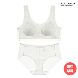 [크로커다일] 레이스 프리컷 퓨징 몰드부착 감탄브라+팬티 크림