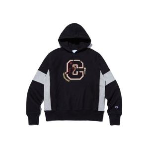 [챔피온]Champion 남녀공용 Reverse Weave  캠퍼스 컬러블록 기모 후드스웨트셔츠 블랙 CKTS2F514BK