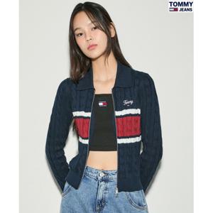 [타미진]여성 TOMMY 컬러블록 케이블 폴로 집업가디건