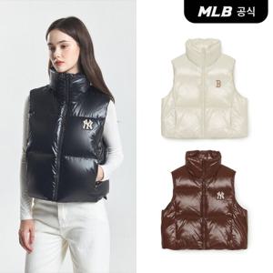 [MLB공식] 여성 베이직 유광 크롭 패딩조끼 (3 COLOR)