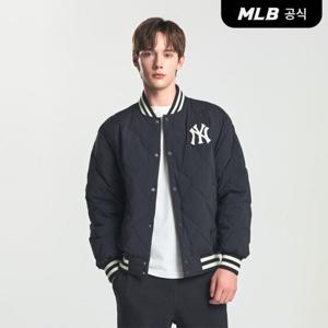 [MLB공식] 바시티 다이아 퀼팅 립 경량 숏패딩 NY (Black)