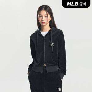 [MLB공식] 여성 베이직 벨벳 크롭 후드집업 NY (Black)