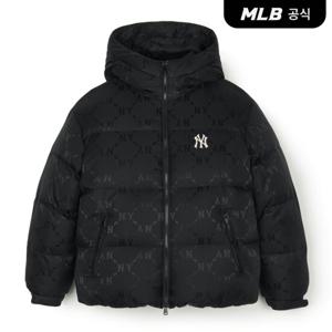 [MLB공식] 다이아 모노그램 톤톤 자가드 후드 구스 숏패딩 NY (Bk)