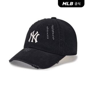 [MLB공식] 데미지 워싱 데님 언스트럭쳐 볼캡 NY (Black)