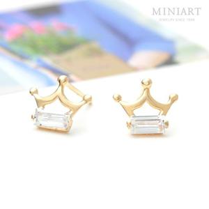 [미니아트] 14K 티아라 미니 금 귀걸이 데일리 왕관 이어링