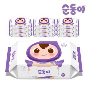 [순둥이]프리미엄 엠보싱 물티슈 캡 70매 10팩(65g) EC-01