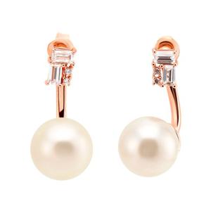 [비앤비골드] 14K 사각큐빅 핵진주 10mm 침귀걸이 한쌍 JNE28406