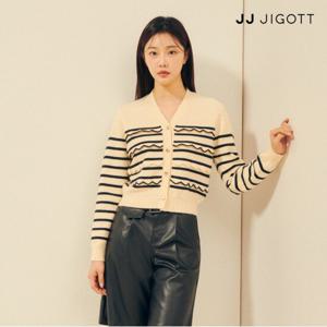 (JJ지고트) 스트라이프 스캘럽 크롭 가디건 GPBP1CD111