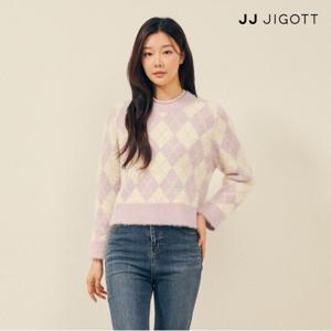 (JJ지고트) 헤어리 아가일 크롭 풀오버 니트 GPCP1PO931