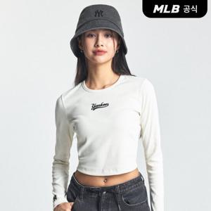 [MLB공식] 여성 바시티 컬시브 슬림 크롭 긴팔 티셔츠 NY (Cream)