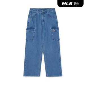 [MLB공식] 여성 베이직 스몰로고 카고 와이드 데님팬츠 NY (Indigo)