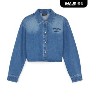 [MLB공식] 여성 바시티 컬시브 자수 크롭 데님셔츠 NY (Indigo)