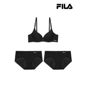 [휠라 언더웨어]폴리 와이어 브라1+팬티2 세트 블랙 (FI4BAF2673FBLK_2SKU)