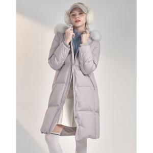 닥스 골프 여성 24FW PREMIUM 라이트 바이올렛 블루폭스 후드 트리밍 구스다운 롱 점퍼 DNJU4D811V1