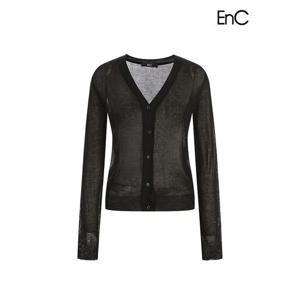 [이앤씨]EnC 블랙 심플 시스루 가디건 ENCK33803C